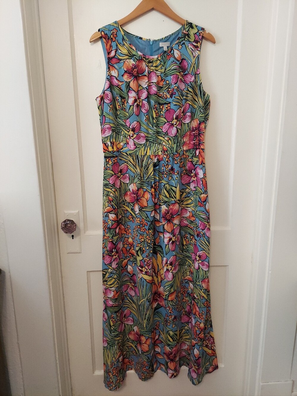 Talbots Maxi Dress Womens 12 Colorful Floral Garden Sleeveless Office
